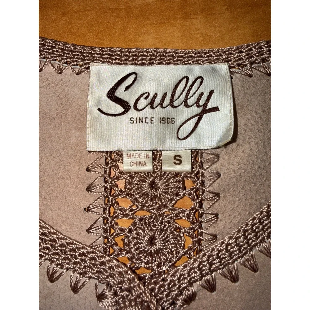 Scully Leather Crochet Knit Vest Mauve Tan Western Boho Suede Button Front Small